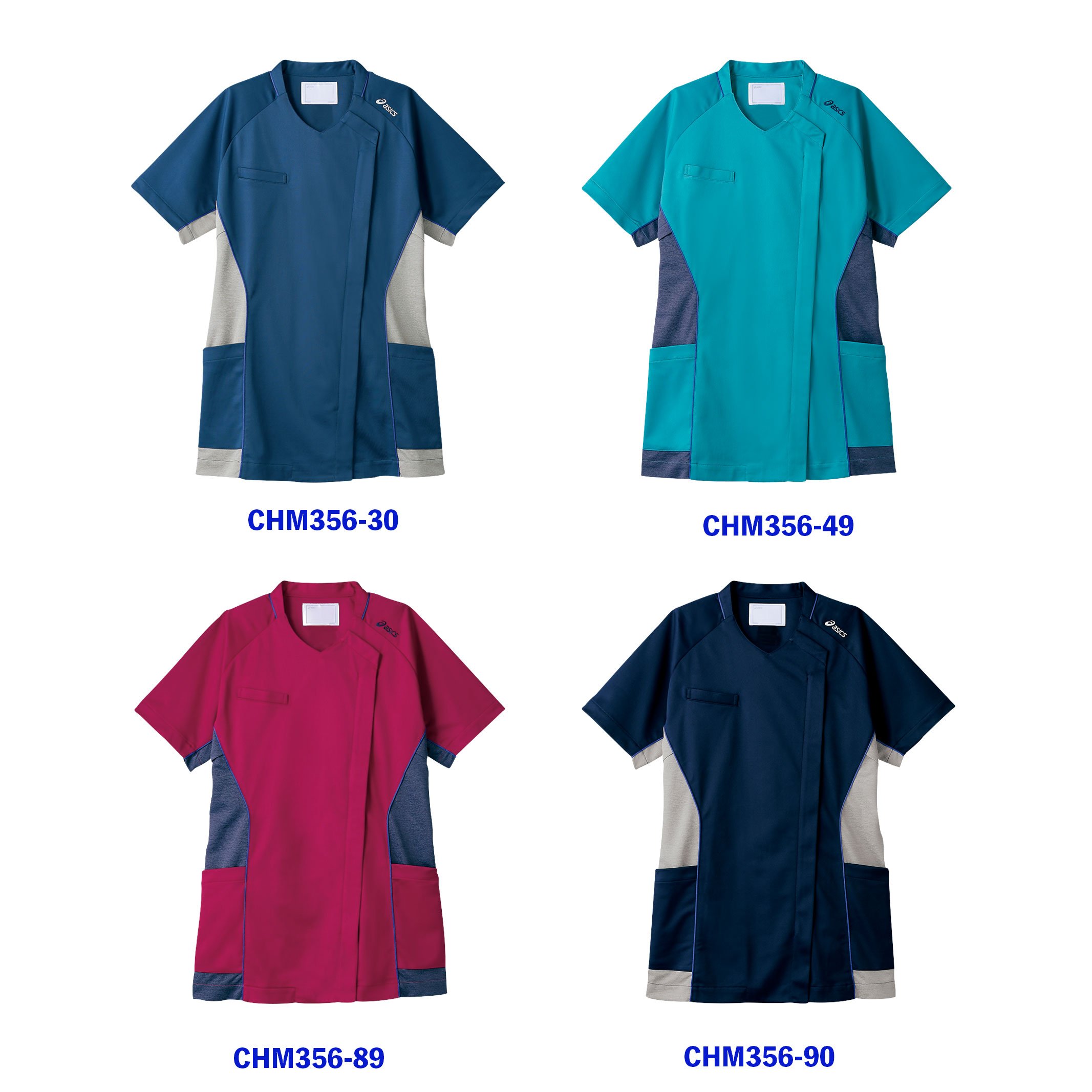 【1~2営業日内発送】おしゃれ カッコイイ 動きやすい 汗染み防止 吸汗速乾 制電 防汚 制菌加工 機能素材 ストレッチ レディース半袖スクラブ CHM356-30 CHM356-49 CHM356-89 CHM356-90 アシックス 住商モンブラン MONTBLANC