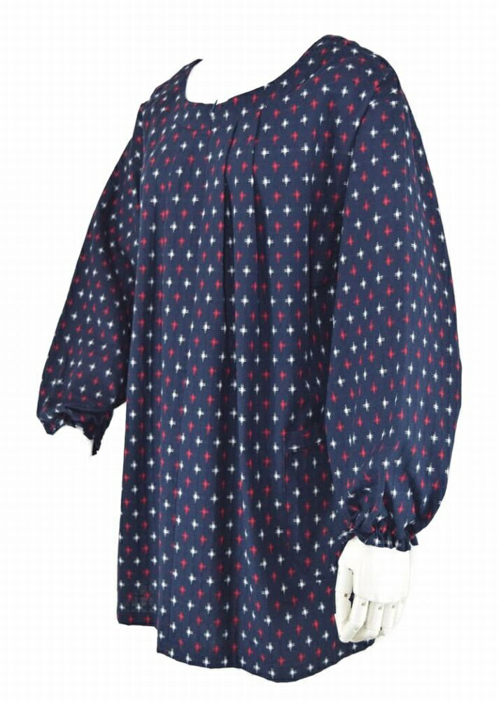 【日本製】久留米ドビー織十字柄前ファスナーチュニック 758-1-4