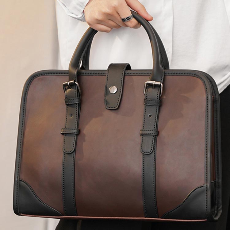 メンズ A4サイズ バイカラー ブリーフケース 2way A4サイズ ビジネスバッグ 紳士用 ファスナー開閉 薄型 ビジネス オフィス ショルダーバッグ