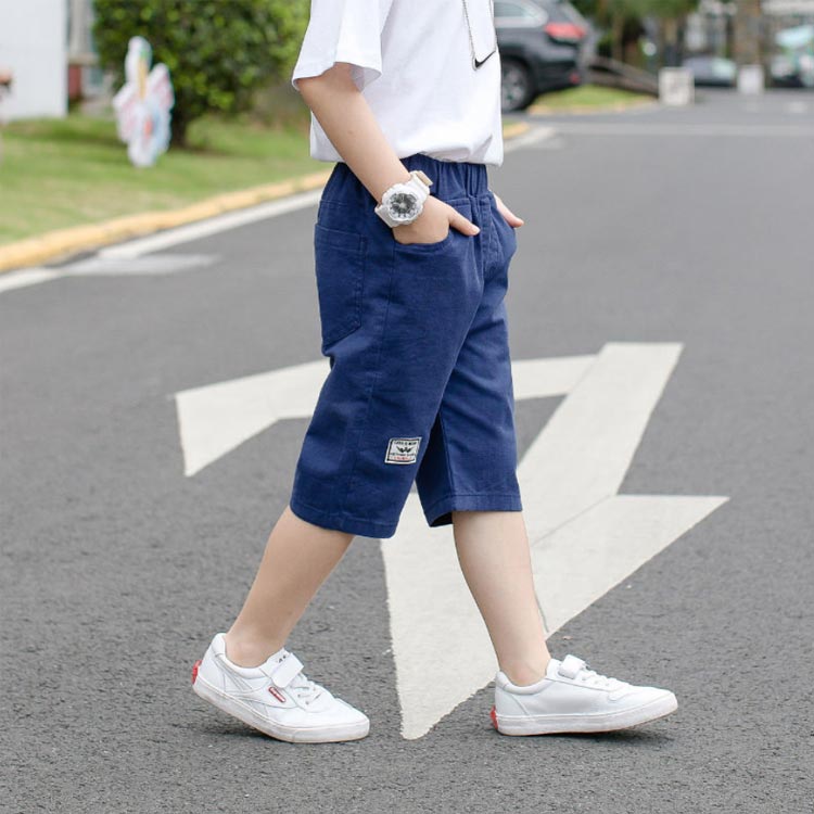 パンツ 男の子 キッズ 七分丈パンツ クロップドパンツ ショートパンツ ハーフパンツ 綿麻 薄手 カジュアルパンツ ゆったり ウエストゴム 無地 ボトムス 子供服 ジュニア 小学生 中学生 膝下 クロップド ズボン 夏 シンプル 通学 お出かけ 110-170 送料無料