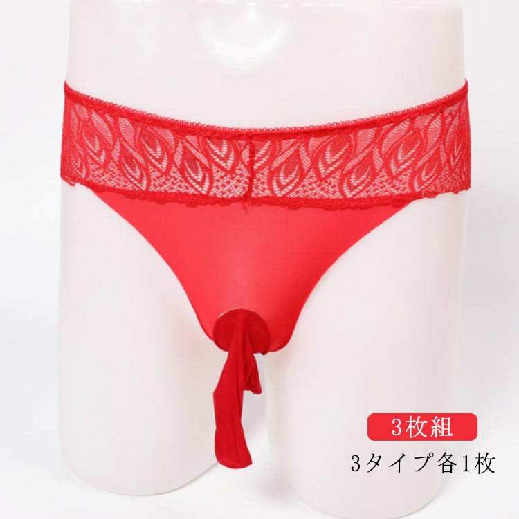 3枚組 大人セクシーなクロスジェンダー コスプレ 男性用下着 Tバック アンダーウェア レース 女装用 メンズ 竿付き インナー コスプレ 女装用 ぞうさん メンズショーツ 先開き 先閉じ 竿出し 男性用 ランジェリー クロスジェンダー