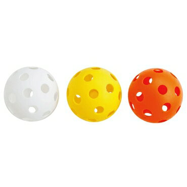 フルスイングにも対応。ティー・トス・室内練習球として最適な、飛びにくい打感バツグンの穴あきボールです。ソフトボール用の92mmサイズです。■素材/PE(ハードプラスチック)■カラー/・ホワイト・イエロー・オレンジ■サイズ/92mm■重さ/約38g■1パック6pcs