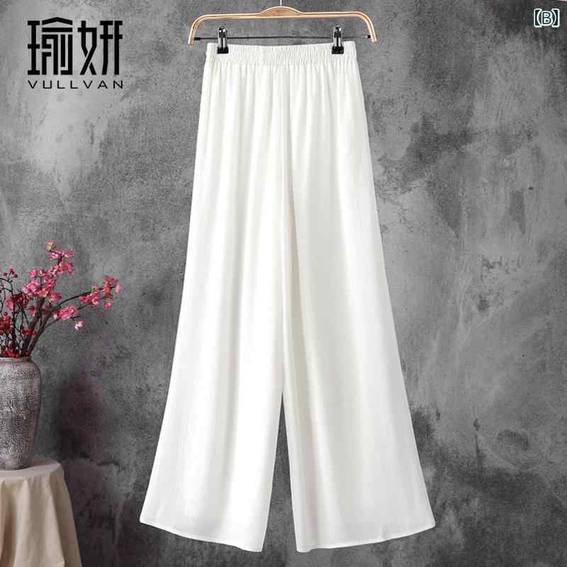 シフォンパンツ クール レディース 女性用 2024年 ハイウエスト ドレープ ワイドレッグ ストレート カジュアル 日焼け防止 おしゃれ 綺麗 可愛い ホワイト ブラック