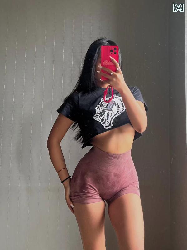 女性 スウェットシャツ コットン ショート Tシャツ スポーツ 半袖 フィットネス 春夏 ラウンドネック 黒 オレンジ ワインレッド