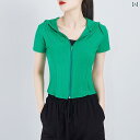 女性 スウェットシャツ ジッパー カーディガン カジュアル パーカー スポーツ トップス クロップド 半袖 ボディスーツ Tシャツ 緑 青 黒