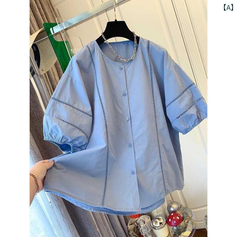 ブラウス レディース 半袖 トップス パフスリーブ フレンチガーリー 上品 きれいめ...
