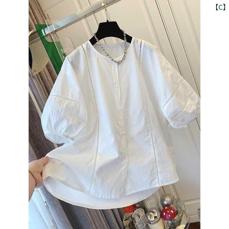 ブラウス レディース 半袖 トップス パフスリーブ フレンチガーリー 上品 きれいめ...