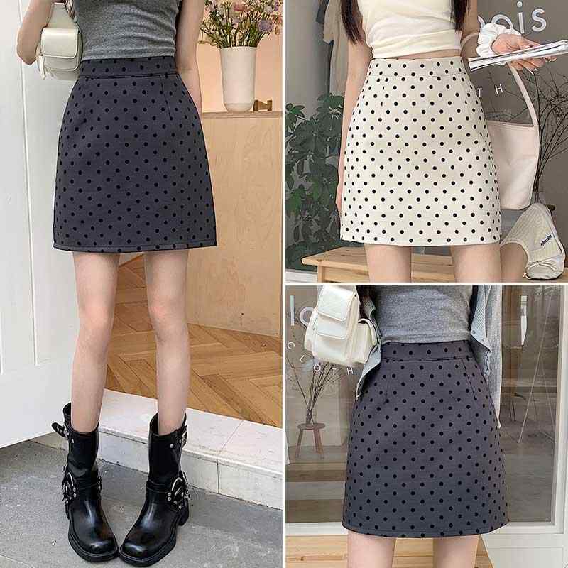 ミニスカート 水玉 女性 レディース ファッション ハイウエスト ショート スマート かわいい レトロ 韓国 ドット ブラック グレー