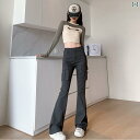 フレアパンツ ベルボトム ハイウエスト スリム ドレープ スーツ 背が高く見える タイト ワイドレッグ 馬蹄 ブーツカット レトロ フロア レングス 着瘦せ 女性用 黒