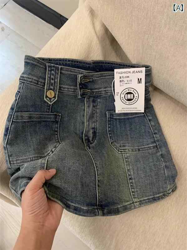 ミニスカートデニム ファッション レディース ショートスカート ハイウエスト かわいい セクシー プリーツ レトロ ブルー