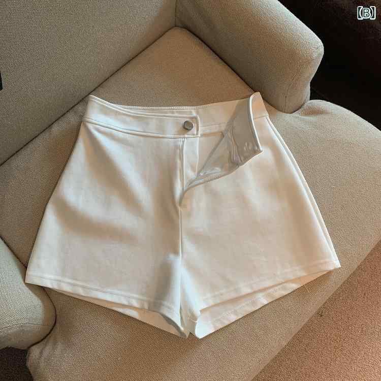 女性 レディース ボトムス 夏 ハイウエスト スリム ゆったり カジュアル シンプル おしゃれ かわいい ブラック ホワイト