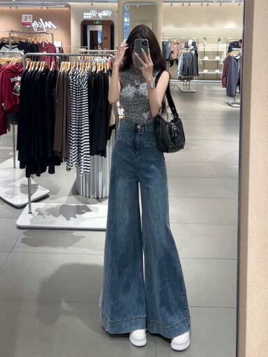 デニムパンツ レディース ワイドレッグパンツ 女性用 ジーンズ 2024 ハイウエスト フロア レングス おしゃれ 綺麗 可愛い ゆったり レトロ ブルー デニムパンツ レディース ワイドレッグパンツ 女性用 ジーンズ 2024 ハイウエスト フロア レングス おしゃれ 綺麗 可愛い ゆったり レトロ ブルー