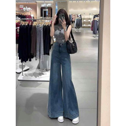 デニムパンツ レディース ワイドレッグパンツ 女性用 ジーンズ 2024 ハイウエスト フロア レングス おしゃれ 綺麗 可愛い ゆったり レトロ ブルー デニムパンツ レディース ワイドレッグパンツ 女性用 ジーンズ 2024 ハイウエスト フロア レングス おしゃれ 綺麗 可愛い ゆったり レトロ ブルー