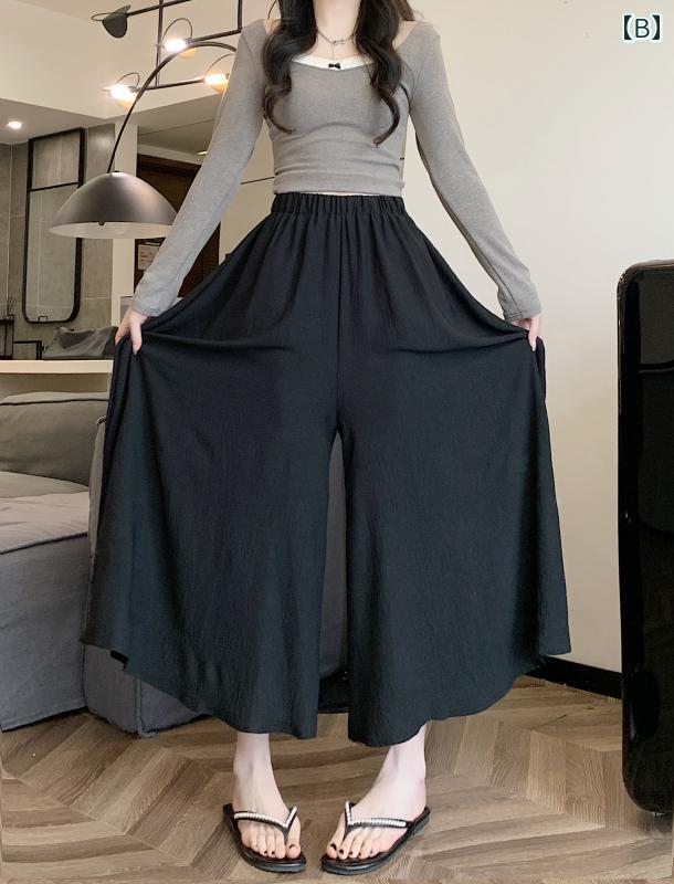 シフォンパンツ クール レディース 女性用 2024年 ハイウエスト ドレープ ワイドレッグ ストレート カジュアル 日焼け防止 おしゃれ 綺麗 可愛い ブラック ホワイト ピンク