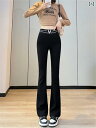フレアパンツ ベルボトム ハイウエスト スリム ドレープ スーツ 背が高く見える タイト ワイドレッグ 馬蹄 ブーツカット レトロ フロア レングス 着瘦せ 女性用 黒