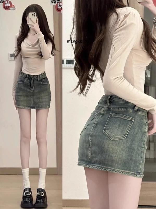 ミニスカートデニム ファッション レディース ショートスカート ハイウエスト かわいい セクシー プリーツ レトロ ブルー ブラック