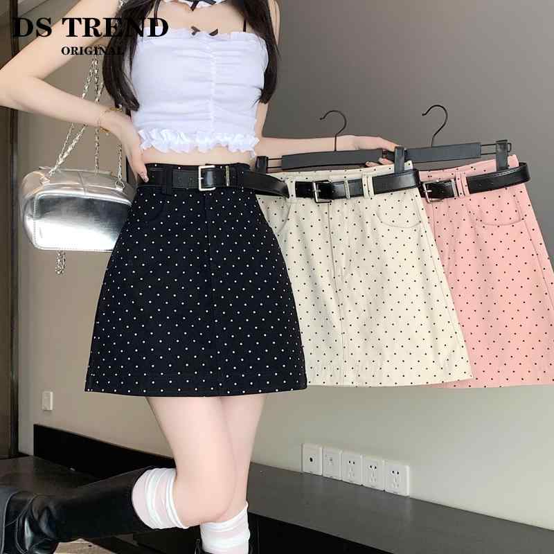 ミニスカート 水玉 女性 レディース ファッション ハイウエスト ショート スマート かわいい レトロ 韓国 ドット ブラック ピンク