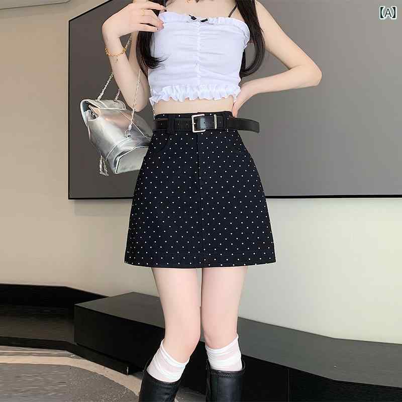 ミニスカート 水玉 女性 レディース ファッション ハイウエスト ショート スマート かわいい レトロ 韓国 ドット ブラック ピンク