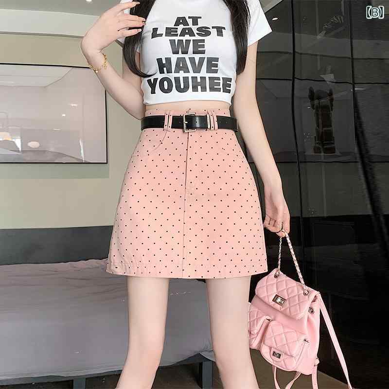 ミニスカート 水玉 女性 レディース ファッション ハイウエスト ショート スマート かわいい レトロ 韓国 ドット ブラック ピンク
