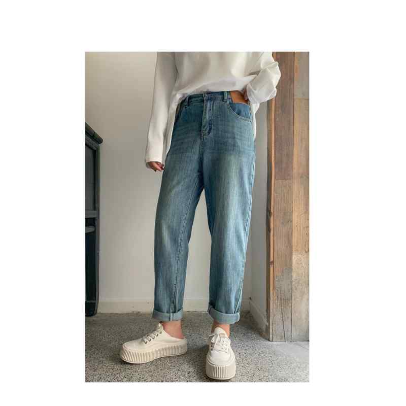 テーパードパンツ ファッション レディース カジュアル スリム かわいい ハイウエスト ポケット シンプル ブルー