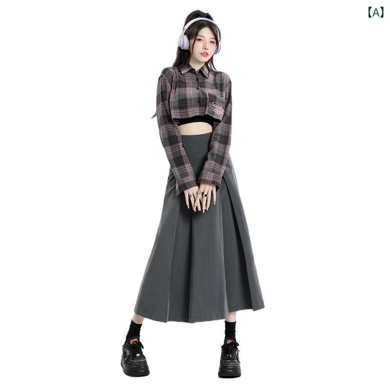 スカート レディース 秋物 秋用 学生風 制服風 プリーツスカート ロングスカート A...