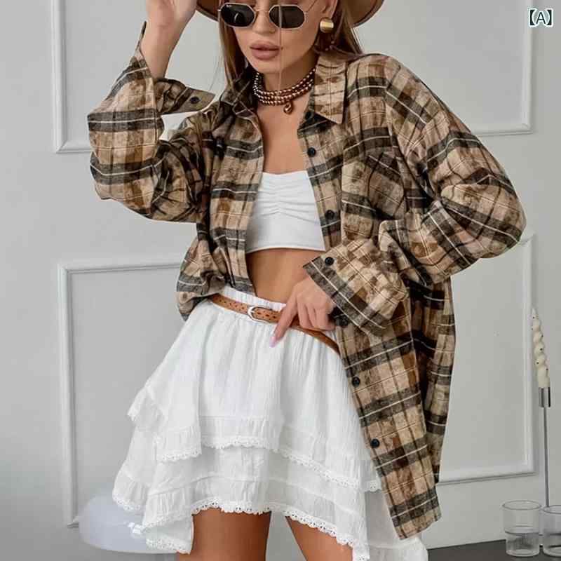 長袖シャツ レディース ゆったり 大きいサイズ 体型カバー 長袖シャツ ビッグシルエット ストリート系 ヴィンテージ風 …
