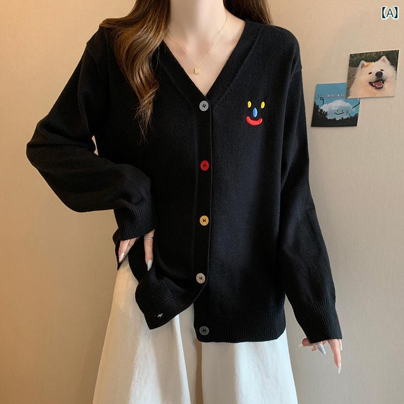 レディース カーディガン セーター ファッション かわいい おしゃれ カップル 韓国 通勤 ゆったり シンプル ブラック(4.0)