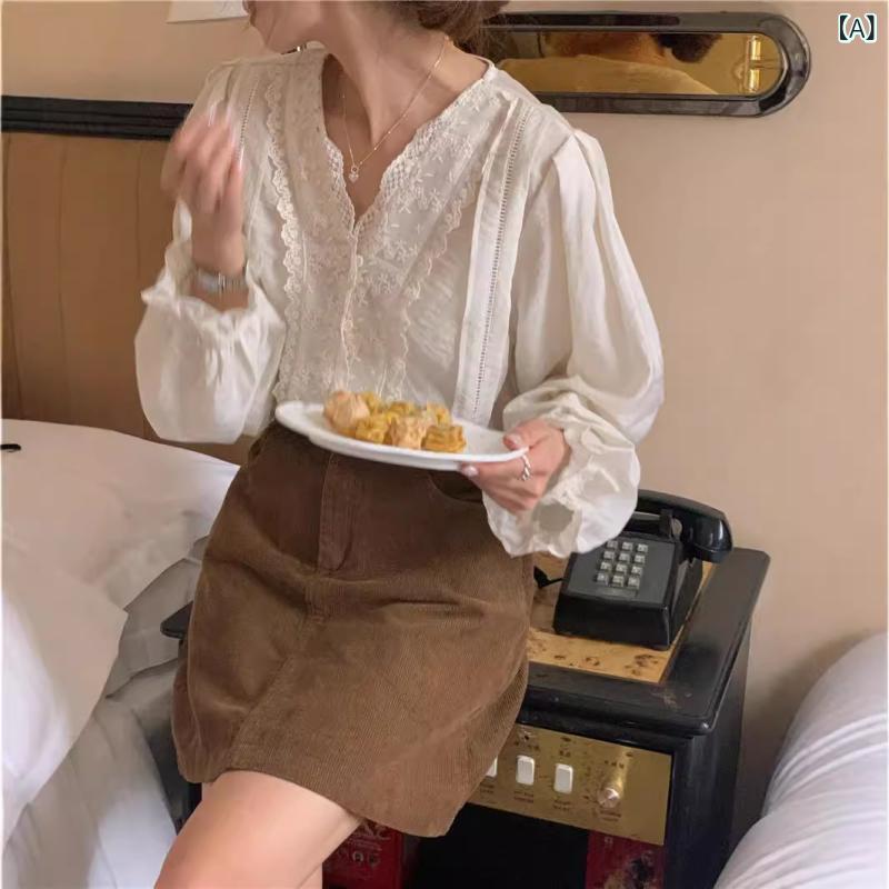 ブラウス レディース 長袖 Vネック 切り替え トップス フリル 花柄 春秋 襟付き ビッグシルエット ゆったり 体型カバー 着痩せ お腹周り 二の腕カバー 通勤用 オフィス デニム 再生繊維 フェミニン かわいい ラグジュアリー 高級感 清楚 上品 き