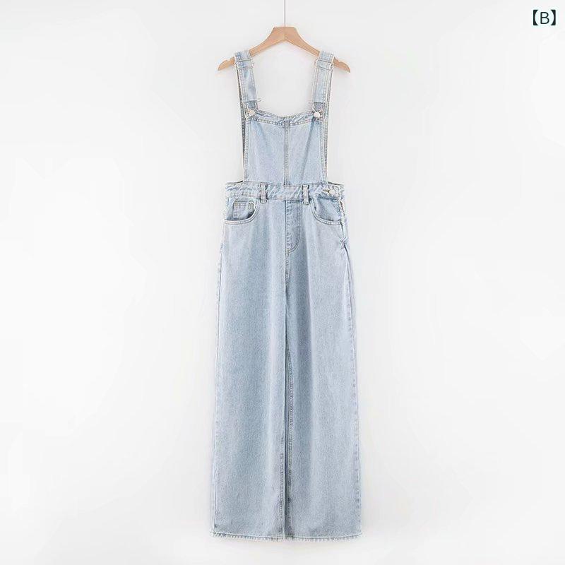 暮らしのお手伝いのロングパンツ レディース 秋冬 デニム サロペット ゆったり ズボン オーバーオール ストレート カジュアル 欧米風 ヒップホップ ストリート系 おしゃれ 動きやすい 楽ちん 着痩せ 体型カバー 大きいサイズ プラスサイズ ダメージ加工 ウォッシュ加工｜アングル2