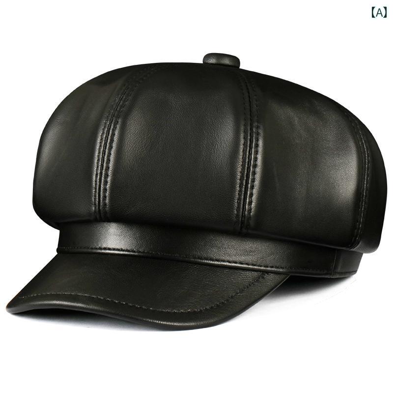 レザーキャスケット 帽子 メンズ レディース ユニセックス 韓国 英国 かわいい おしゃれ レジャー ショッピング カジュアル ファッション ブラック ホワイト