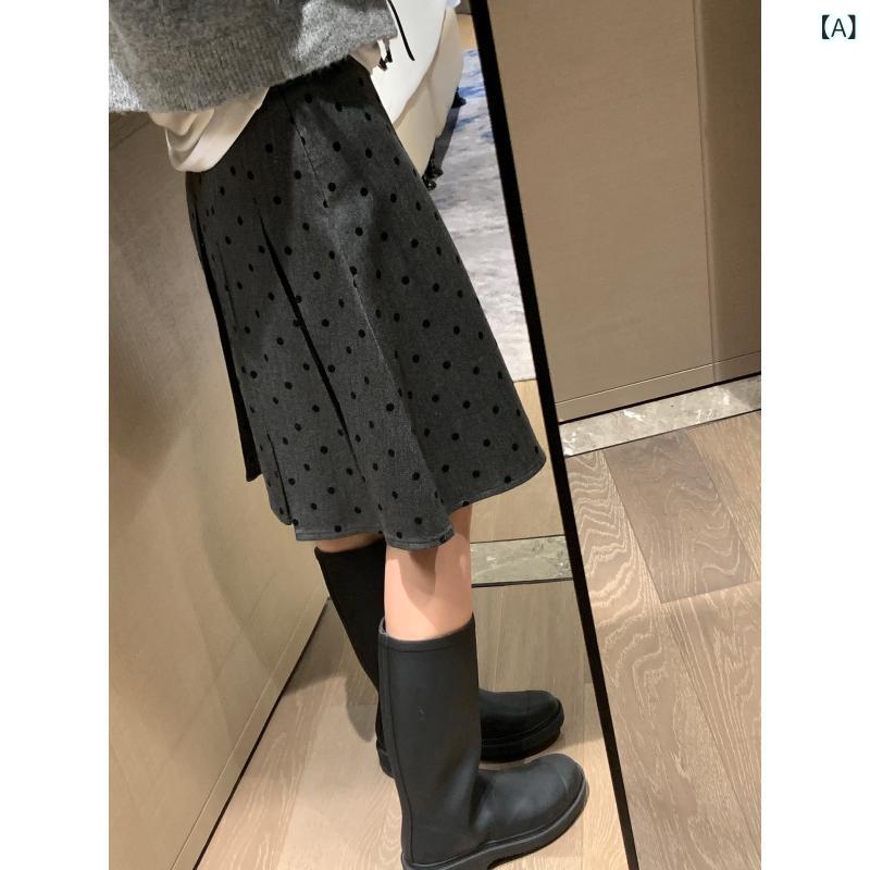 スカート レディース 秋物 ひざ丈 プリーツスカート リバーシブル 水玉柄 ドット柄...