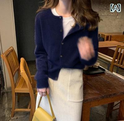 樂天商城 - レディース カーディガン セーター ファッション かわいい おしゃれ カップル 韓国 通勤 ゆったり シンプル ネイビー レッド ブラック