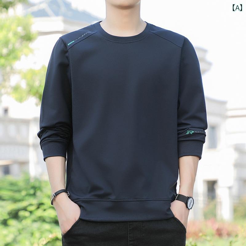 メンズスウェットシャツ ランニング 速乾 長袖 アウターウェア ラウンドネック 通気性が良い 男性用 スポーツ フィットネス インナー ..