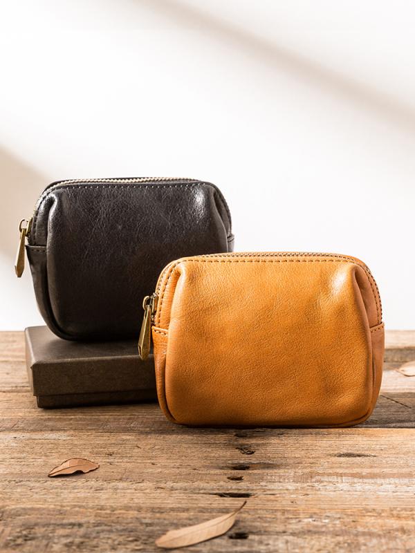 牛革 コインケース 財布 カードケース コインバッグ 小銭入れ シンプル 収納 バックステップ ジッパー ..