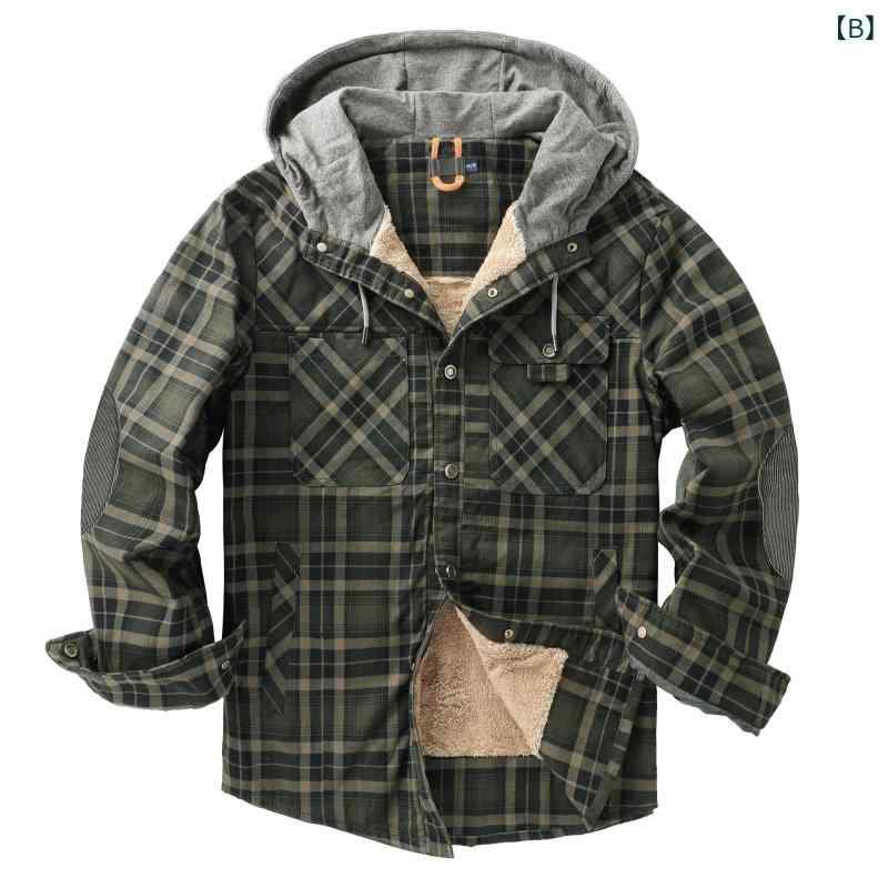 暮らしのお手伝いのジャケット メンズ 男性用 アウター シャツ チェック柄 綿100% 裏起毛 防風 保暖 冬季 フード付き 大きいサイズ ビッグシルエット カジュアル 通勤 通学 アウトドア 体型カバー ゆったり 着痩せ お腹周り 二の腕カバー 厚手 暖かい 柔らかい｜アングル2