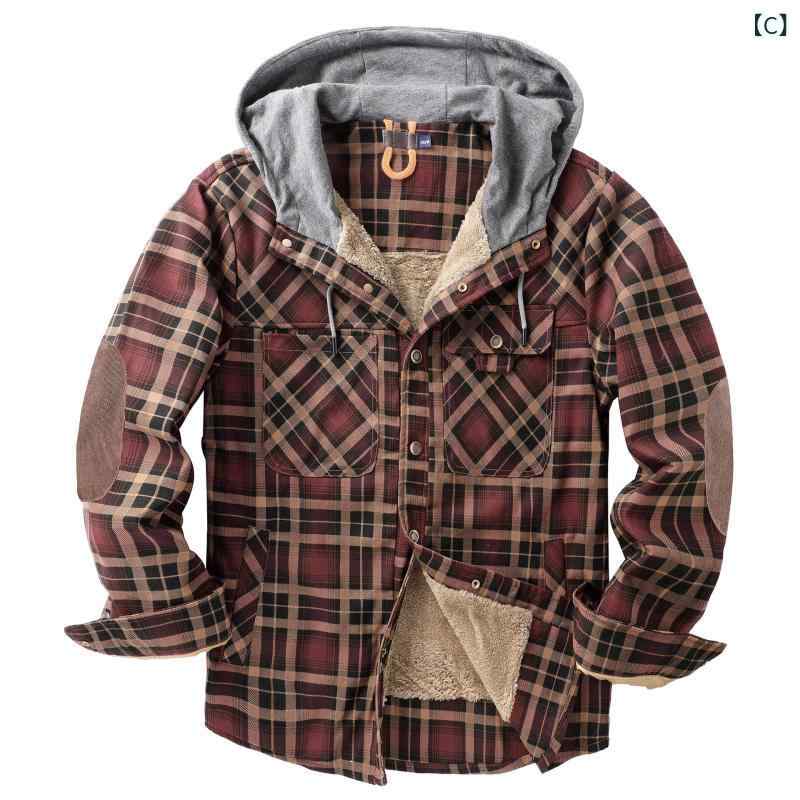 暮らしのお手伝いのジャケット メンズ 男性用 アウター シャツ チェック柄 綿100% 裏起毛 防風 保暖 冬季 フード付き 大きいサイズ ビッグシルエット カジュアル 通勤 通学 アウトドア 体型カバー ゆったり 着痩せ お腹周り 二の腕カバー 厚手 暖かい 柔らかい｜アングル3