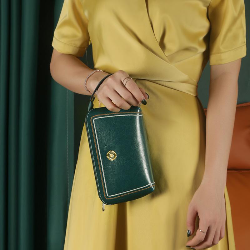 小銭入れ レディース コインケース 女性用 革 クラッチバッグ 携帯 ハンドバッグ シンプル ポータブル 女性用 クラッチバッグ ジッパー グリーン