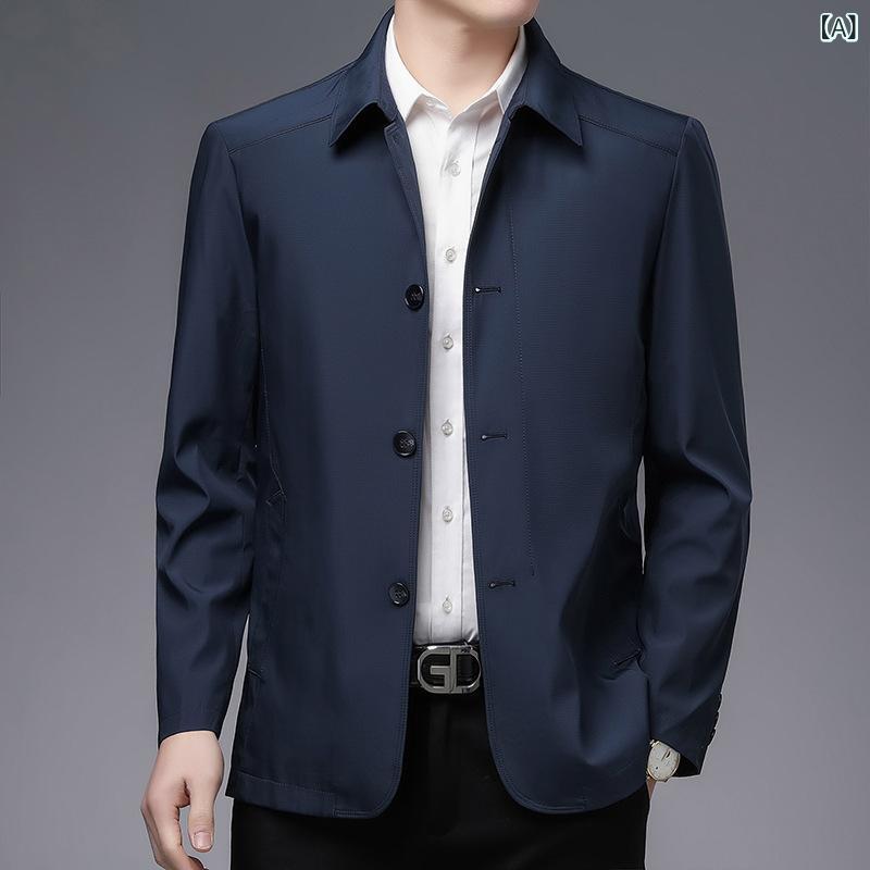 ジャケット メンズ 男性用 アウター ビジネス 襟付き 紳士服 父の日ギフト 秋物 春物 長袖 カジュアル 通勤用 無地 ゆったり 羽織り ジャンパー ライトアウター ブルゾン 立ち襟 シンプル 高品質 洗練されたデザイン 大きいサイズ プラスサイズ 体