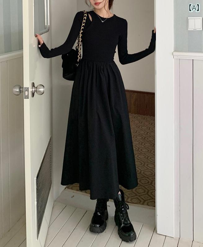ワンピース レディース 春秋 長袖 膝丈 ニット レース編み 透かし彫り スリム タイト フィット エレガント きれいめ 大人 かわいい お呼ばれ デート お出かけ 食事会 体型カバー 着痩せ 細見え 伸縮性 柔らかい 快適 上品 クラシカル レトロ 高