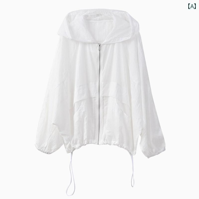 女性 パーカー 薄い 日焼け防止 服 フード付き 皮膚 薄部 サンシェード ジャケット バットスリーブ ジ..