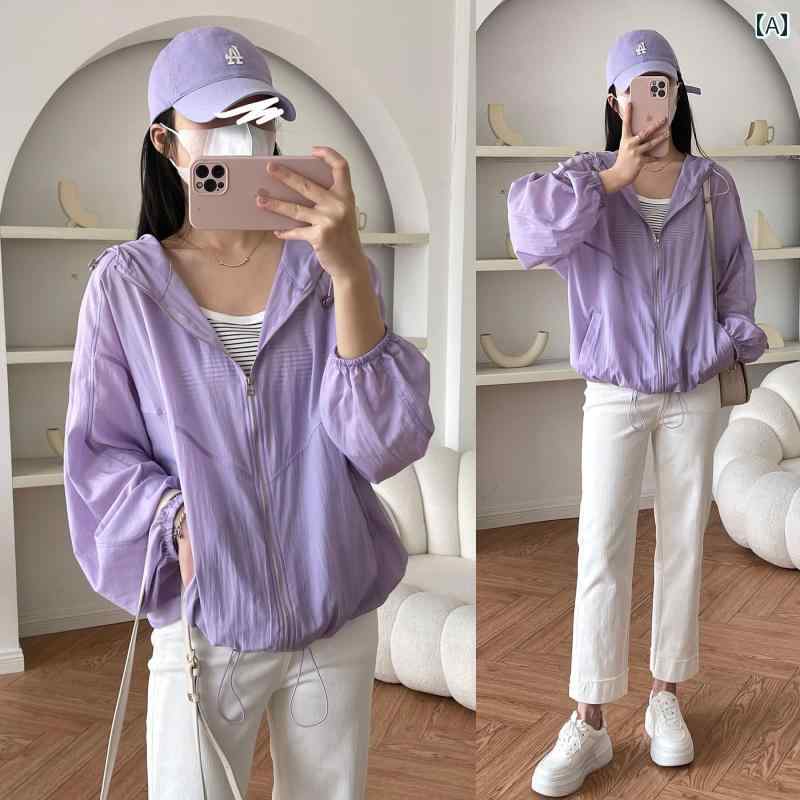 女性 パーカー 日焼け防止 光 通気性 皮膚 フード付き ジッパー ジャケット ゆったり 巾着 空調シャツ ..