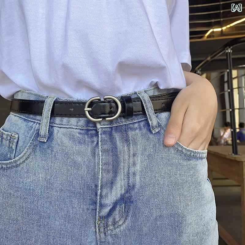 レディース ベルト レトロ コート ジーンズ ファッション 韓国 ズボン スモール ライトボディ ピンバックル シングルターン ブラック ホワイト
