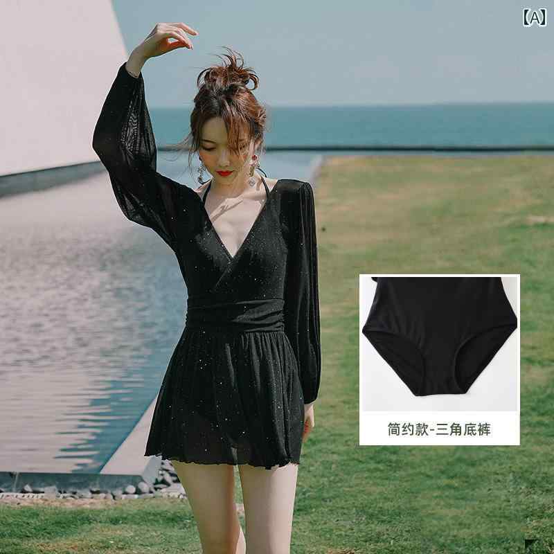 レディース 日焼け防止 水着 カジュアル ワンピース 長袖 薄手 プラスサイズ 夏 黒