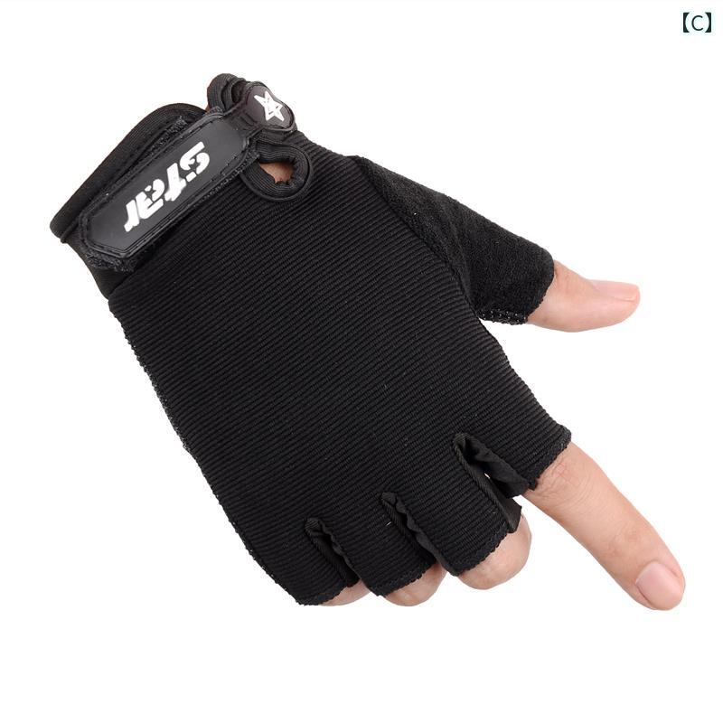 バイク用 手袋 子供用 ユニセックス 春夏 薄手 滑り止め ハーフフィンガー 迷彩 黒 緑