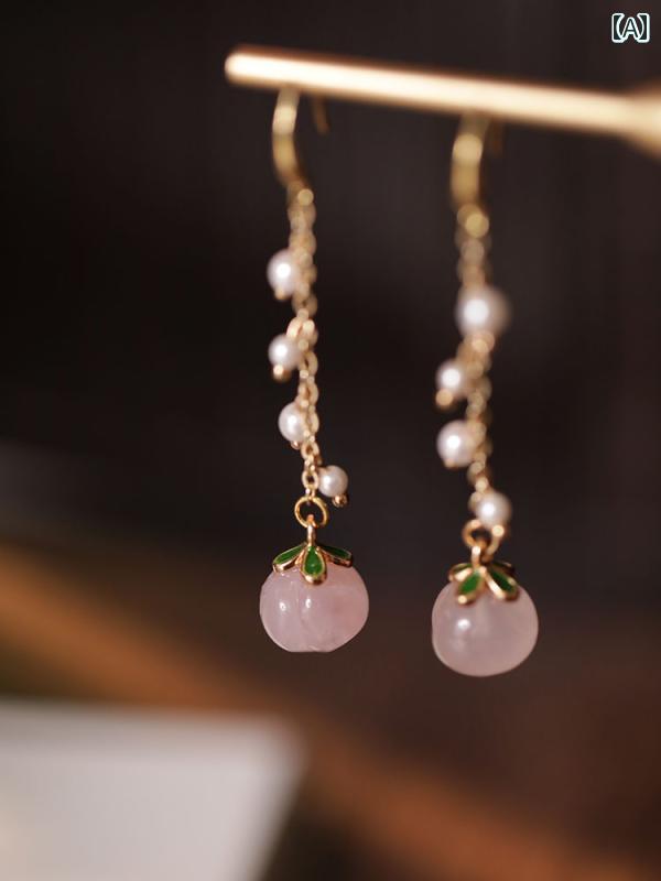 かわいい イヤリング レディース ピーチ タッセル シンプル 中国風 ピンク