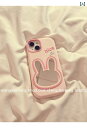 かわいい iPhoneケース レディース バニー メイクアップミラー ソフトシリコン チェーン ピンク