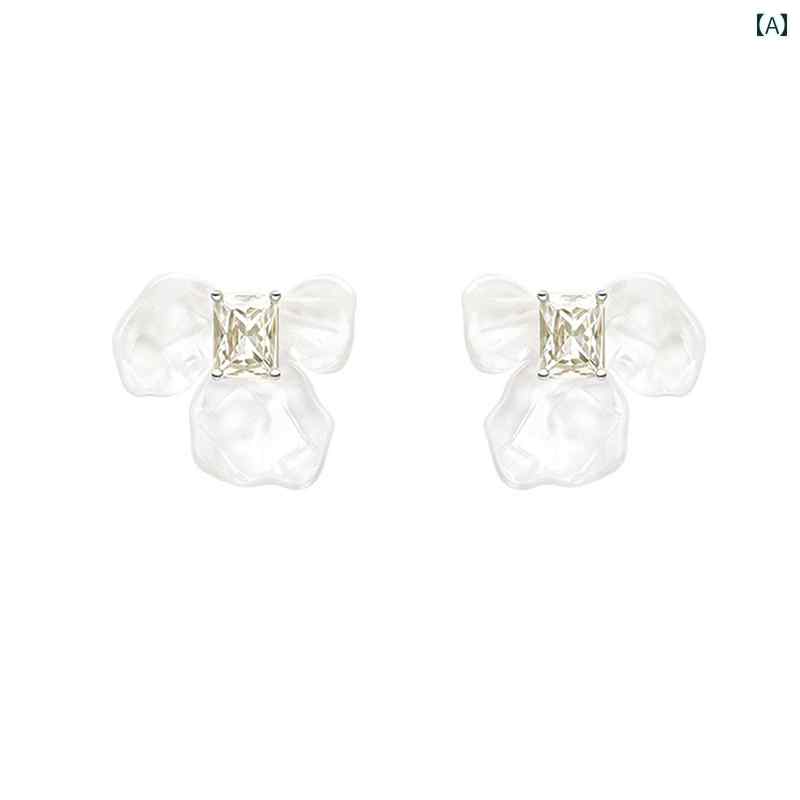 イヤリング フラワー 角砂糖 アイリス シルバー ニードル フォレストホワイト 誇張 ユニーク フリージ..