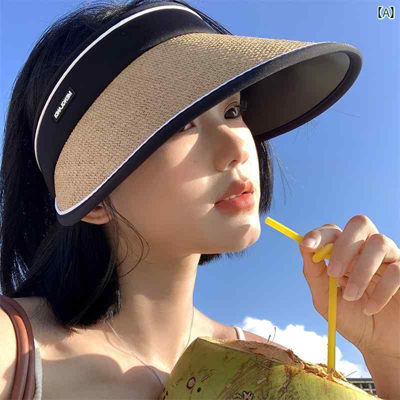 トップハット レディース 麦わら帽子 春夏 折りたたみ式 つば広 サンシェード 茶色 ベージュ ピンク