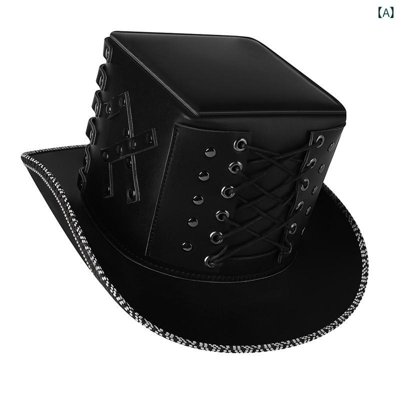 トップハット 男女兼用 オールシーズン カジュアル レザー マジックドレス ステージパフォーマンス 黒