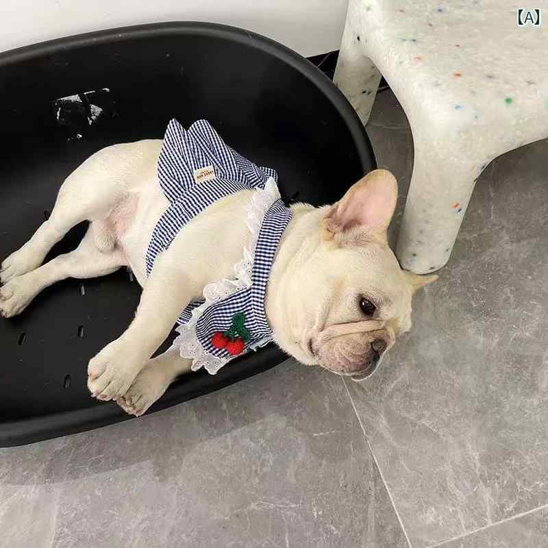 ペット服 チェック柄 夏 スカート キャミソール 青